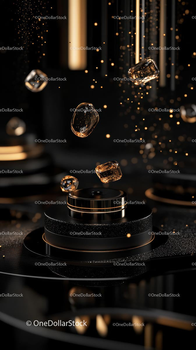 Luxurious Golden Ice Cubes Falling in a Modern High-Tech Setting