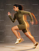 Athletic woman sprinting with dynamic motion blur