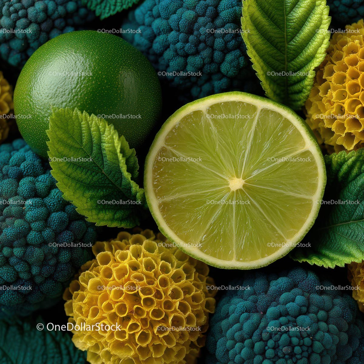 Vibrant Lime and Broccoli Composition for Fresh Food Inspiration
