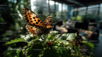 Close-up of Orange and Black Butterfly Resting on Green Foliage