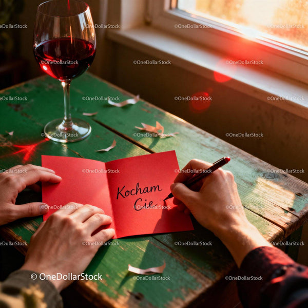 Writing a Romantic Valentine's Day Note with Red Wine Nearby