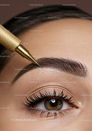 Close-up of a Woman Eye with Eyebrow Shaping and Makeup Application