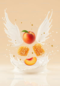 Peach and honeycomb with splashing milk wings
