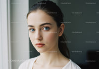 Close-Up Portrait of a Young Woman with Blue Eyes and Natural Beauty