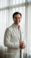 Friendly Male Doctor in White Coat Standing in Modern Medical Clinic