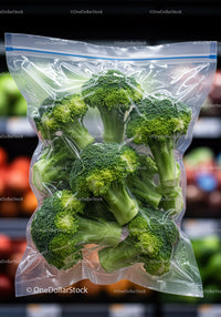 Fresh Broccoli Florets Sealed in Clear Plastic Bag