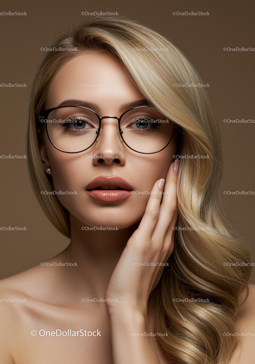 Elegancka blondynka w okularach na modnym portrecie