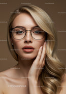 Elegant Blonde Woman with Glasses in Fashionable Portrait