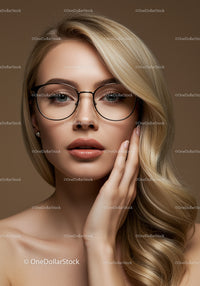 Elegant Blonde Woman with Glasses in Fashionable Portrait