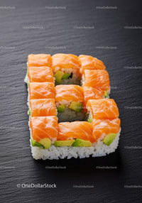 Salmon and avocado sushi shaped as the number eight