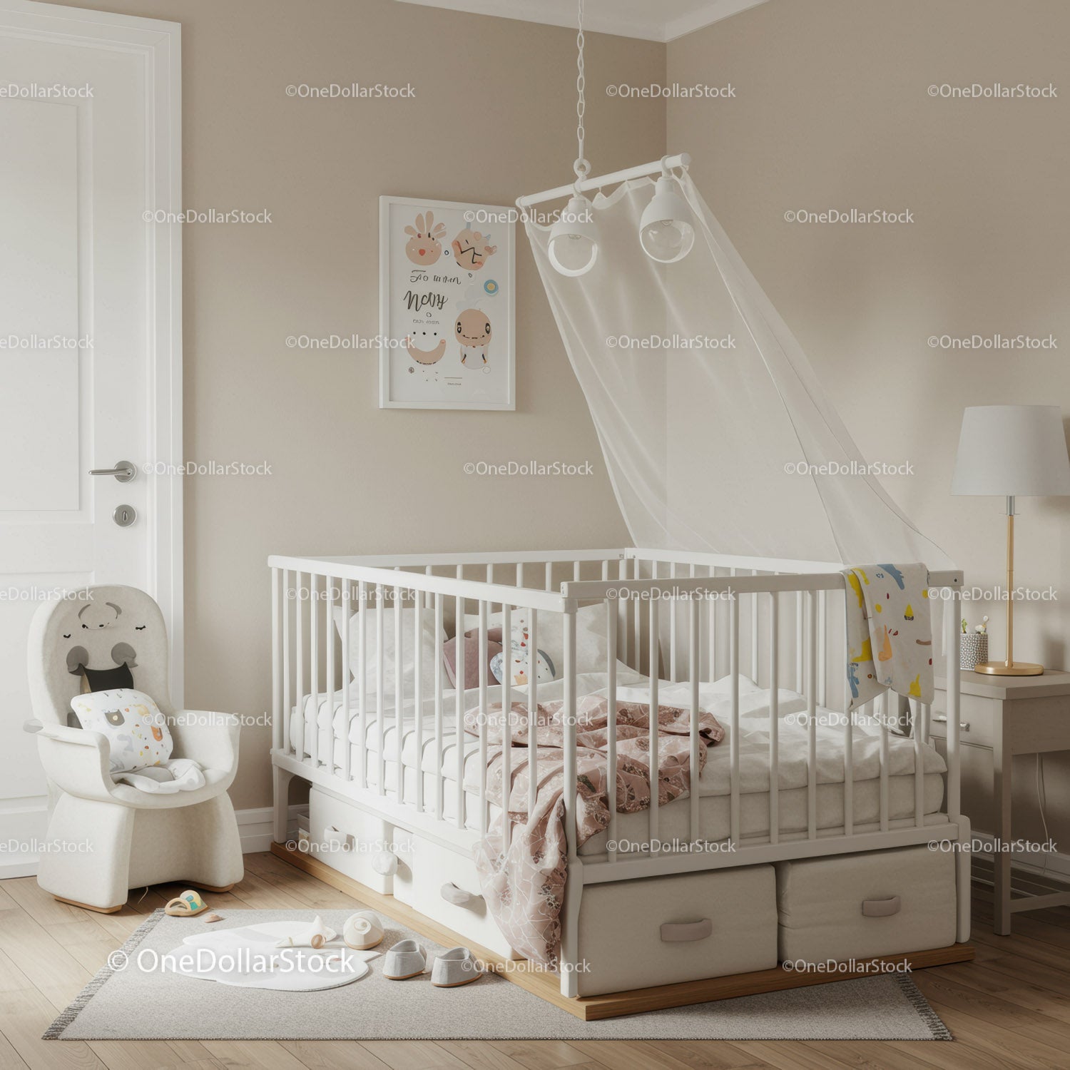 Elegant Nursery with White Baby Crib and Cozy Decor