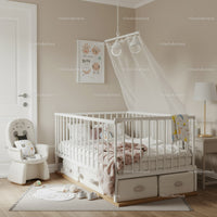 Elegant Nursery with White Baby Crib and Cozy Decor