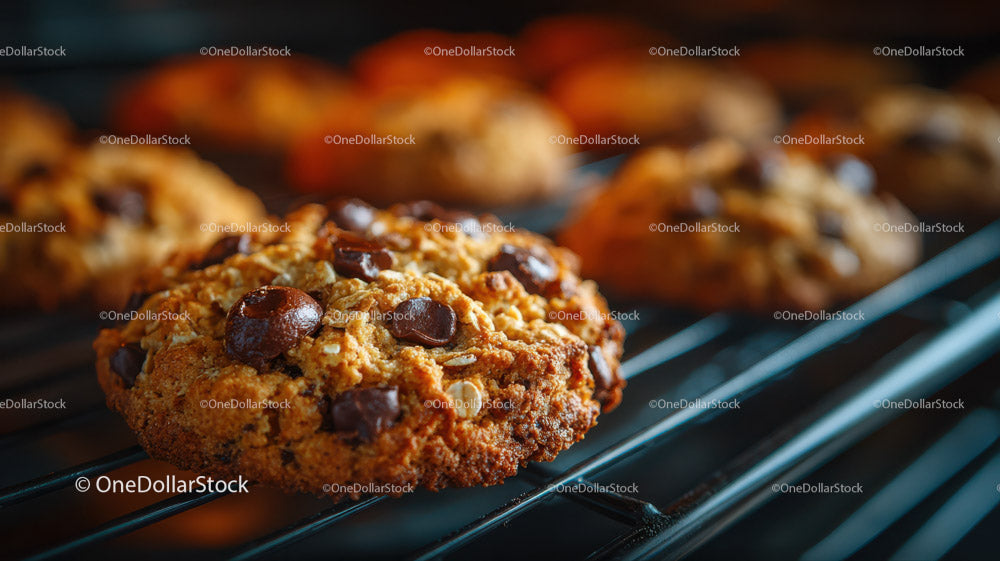 Freshly Baked Chocolate Chip Cookies on Cooling Rack