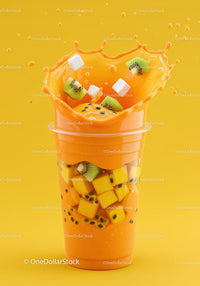Refreshing tropical fruit smoothie splashing in plastic cup