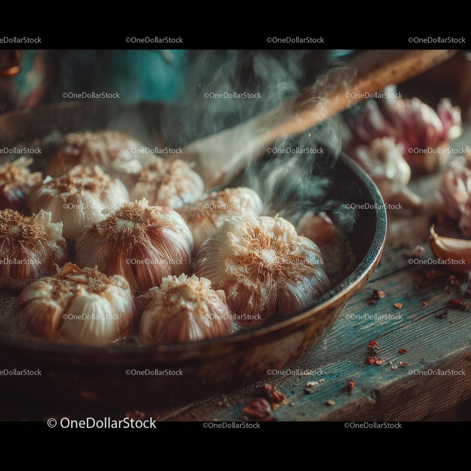 Garlic Cloves in a Rustic Wooden Kitchen Scene