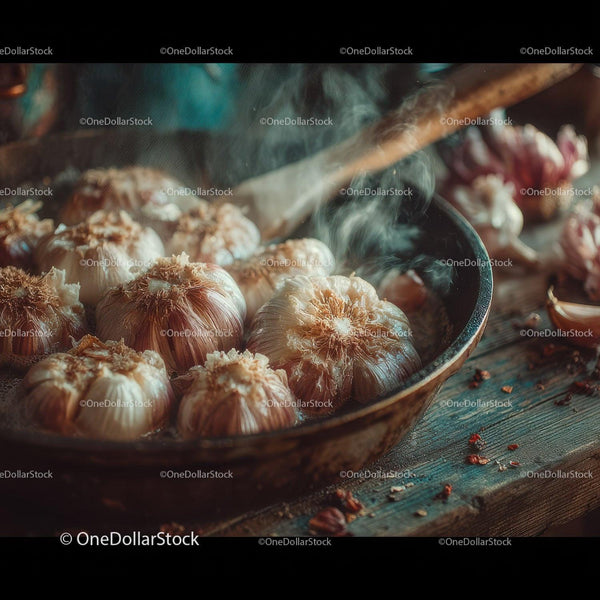 Garlic Cloves in a Rustic Wooden Kitchen Scene