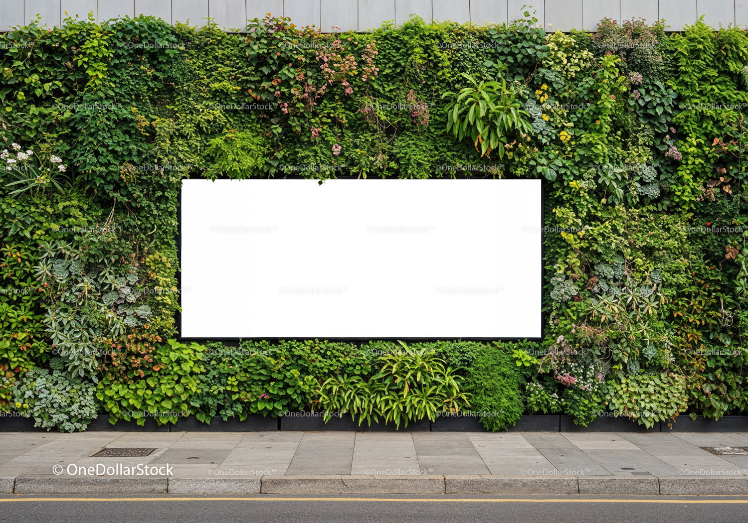 Urban vertical garden with blank advertising billboard