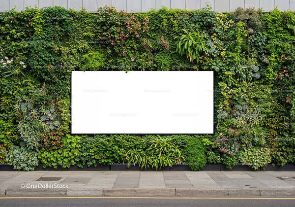 Urban vertical garden with blank advertising billboard JPG Mockup Image