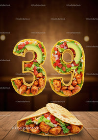 Tasty Chicken Tacos Shaped as Number Thirty Nine