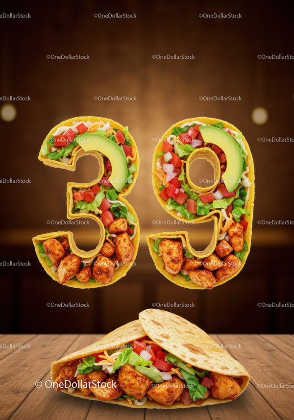 Tasty Chicken Tacos Shaped as Number Thirty Nine