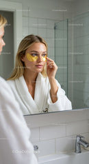 Woman Applying Eye Mask During Skincare Routine in Bathroom