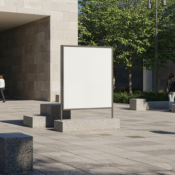 Empty advertising board in modern urban plaza JPG Mockup Image