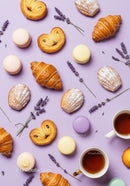 Assorted French Pastries and Lavender with Tea Cups