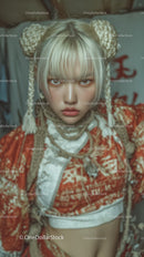 Fashion Portrait of Young Woman with Braided Hair and Intense Gaze
