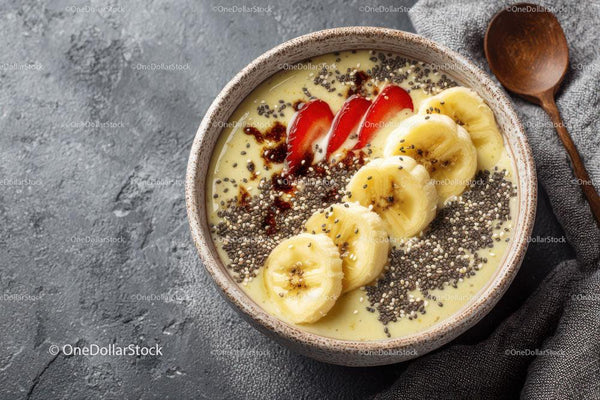 Delicious Banana and Strawberry Smoothie Bowl with Chia Seeds
