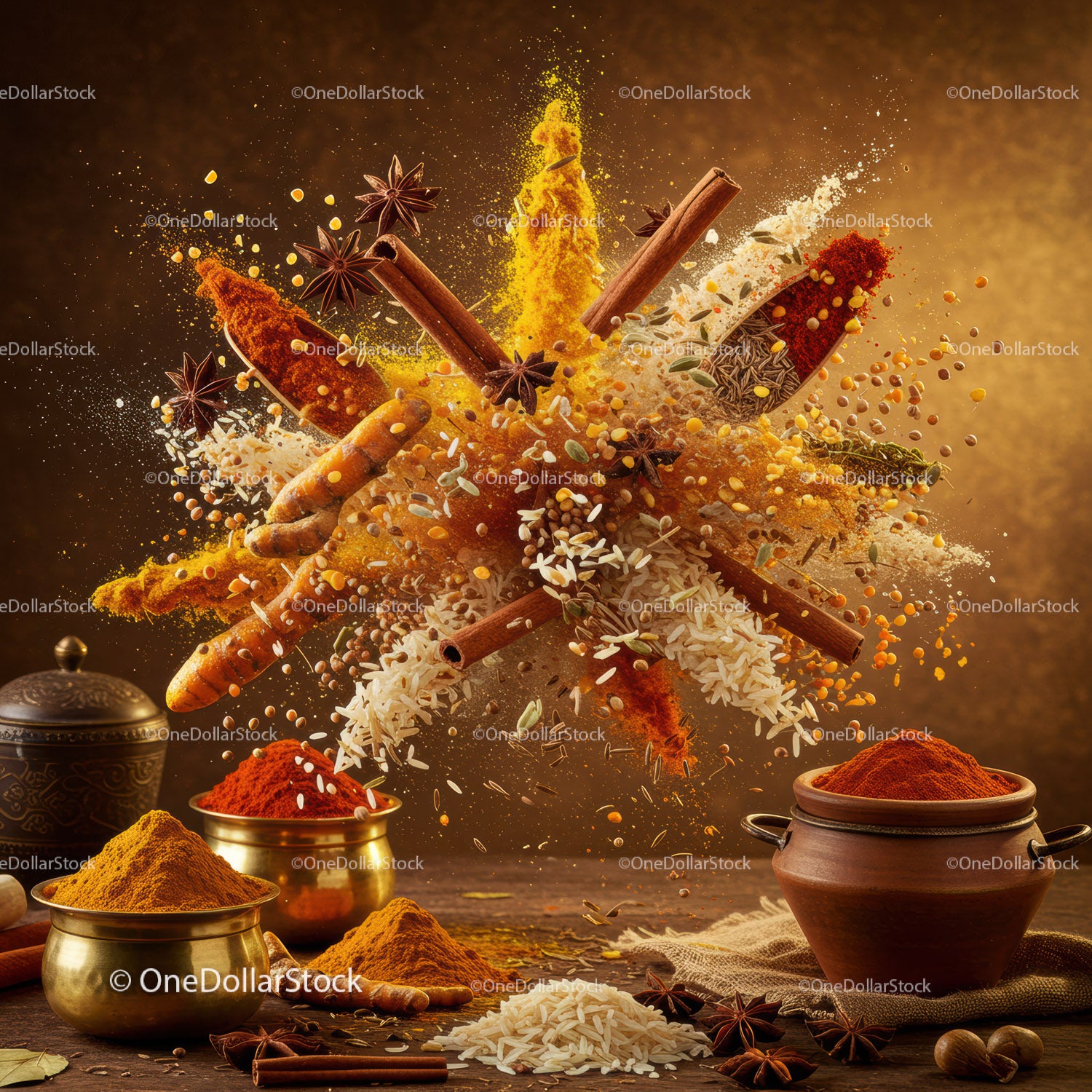 Explosive Mix of Vibrant Indian Spices and Aromatic Ingredients
