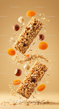 Nut and dried fruit granola bars with oats in motion