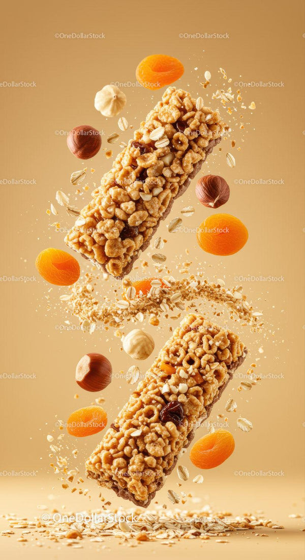 Nut and dried fruit granola bars with oats in motion