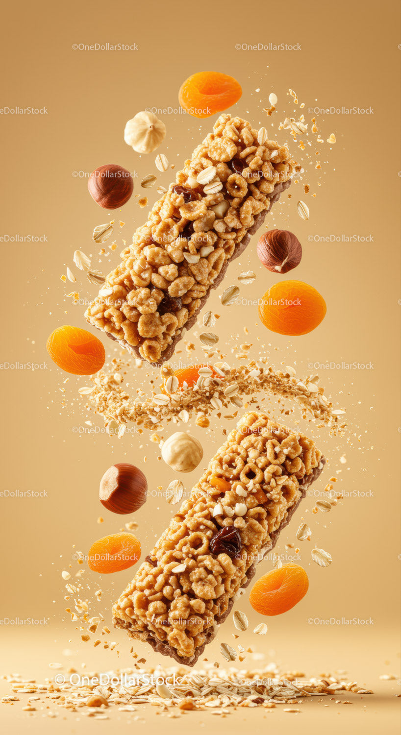 Nut and dried fruit granola bars with oats in motion