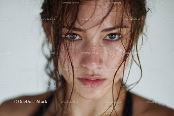 Close-up of Young Woman with Wet Hair and Fresh Expression
