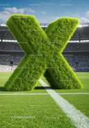 Giant Grass X Letter on Football Stadium Field