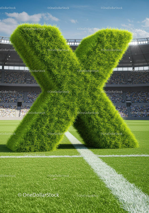 Olbrzymia Litera X z Trawy na Stadionie Piłkarskim