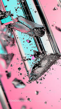 Vivid Broken Glass with Cracks on Colorful Pink Background