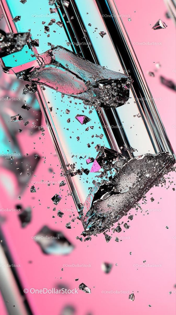 Vivid Broken Glass with Cracks on Colorful Pink Background