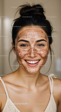 Young Woman with Freckles Smiling Cheerfully in a Natural Portrait