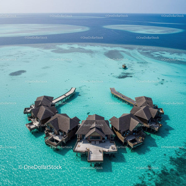 Luxury Overwater Bungalows in Turquoise Lagoon with Scenic Ocean View