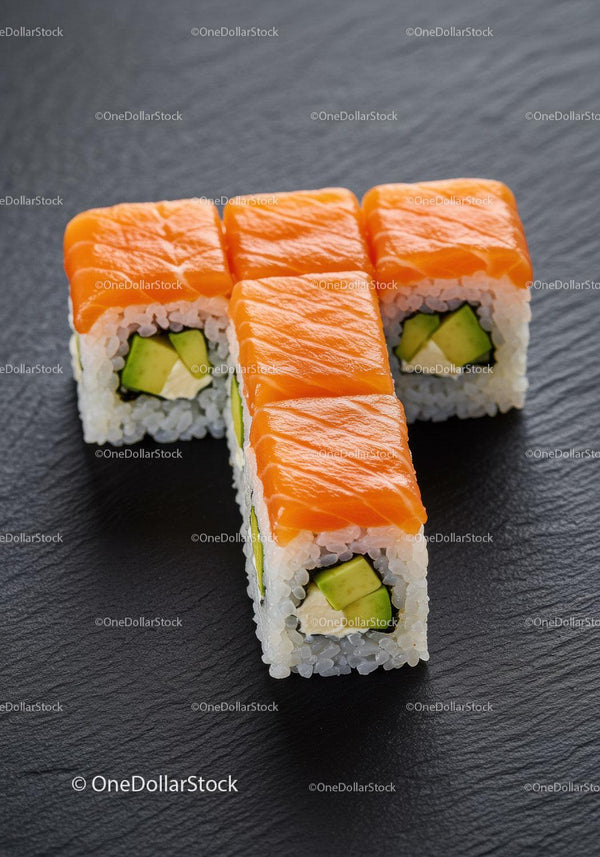 Fresh salmon sushi rolls with avocado and cream cheese