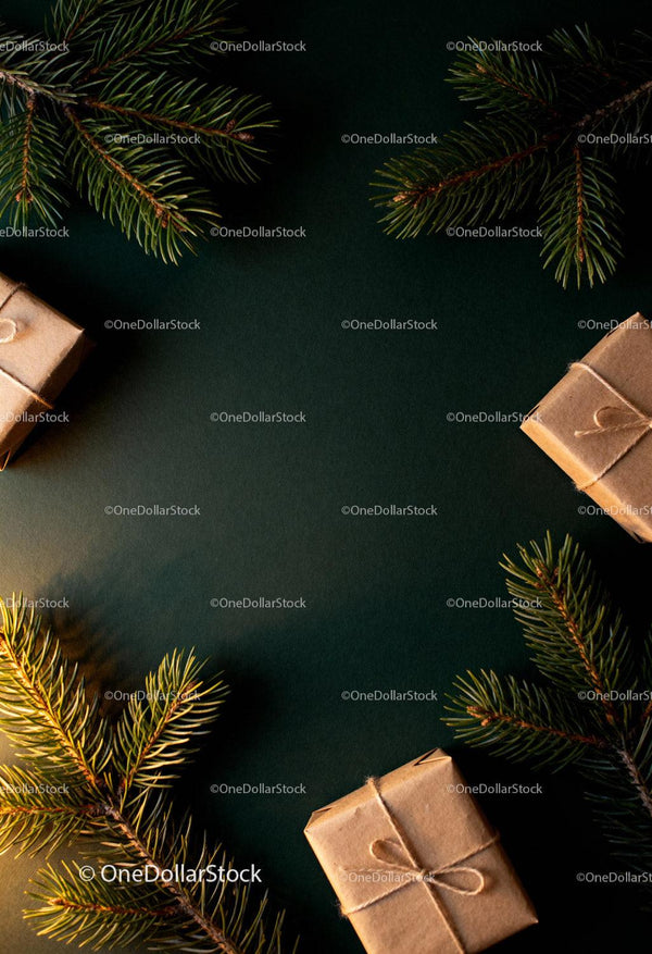 Eco Friendly Wrapped Christmas Gifts with Pine Branches