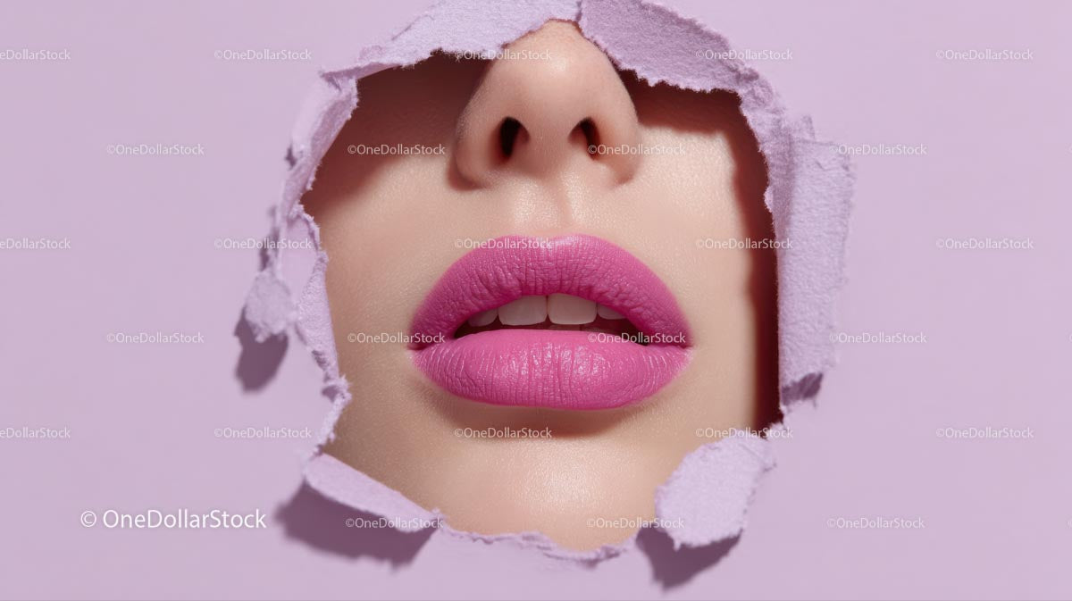 Captivating Female Portrait with Vibrant Pink Lipstick