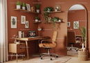Cozy brown home office with plants and modern decor