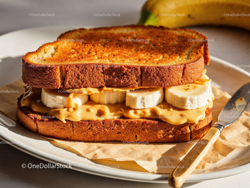 Banana and Peanut Butter Toast Sandwich for Breakfast or Snack