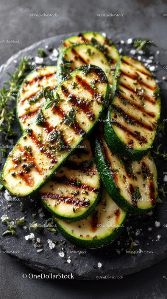 Grilled Zucchini Slices with Herbs on Slate Plate for Healthy Eating
