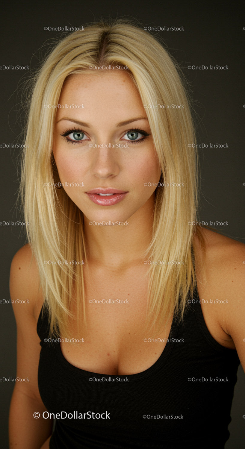 Portrait of a Beautiful Blonde Woman in Black Top