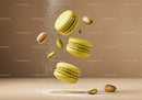 Green pistachio macarons with sprinkled powdered sugar
