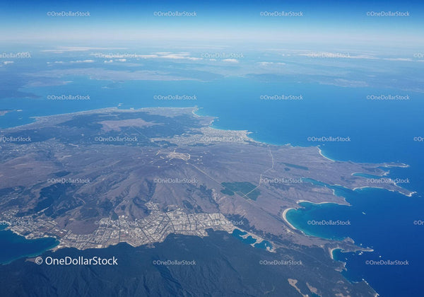 Aerial View of Coastal Mountain Landscape with Turquoise Bays