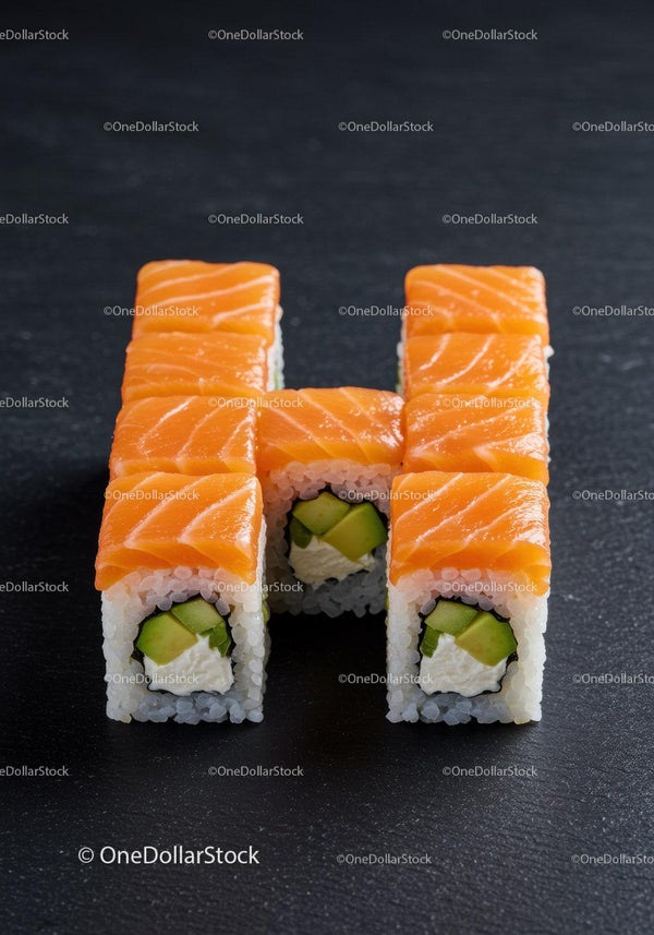 Świeże rolki sushi z łososiem ułożone na czarnej powierzchni